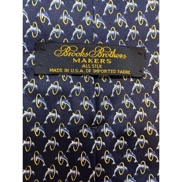 Brooks Brothers All Silk Navy Tie With Gold & White Pattern Made In USA - Picture 6 of 6
